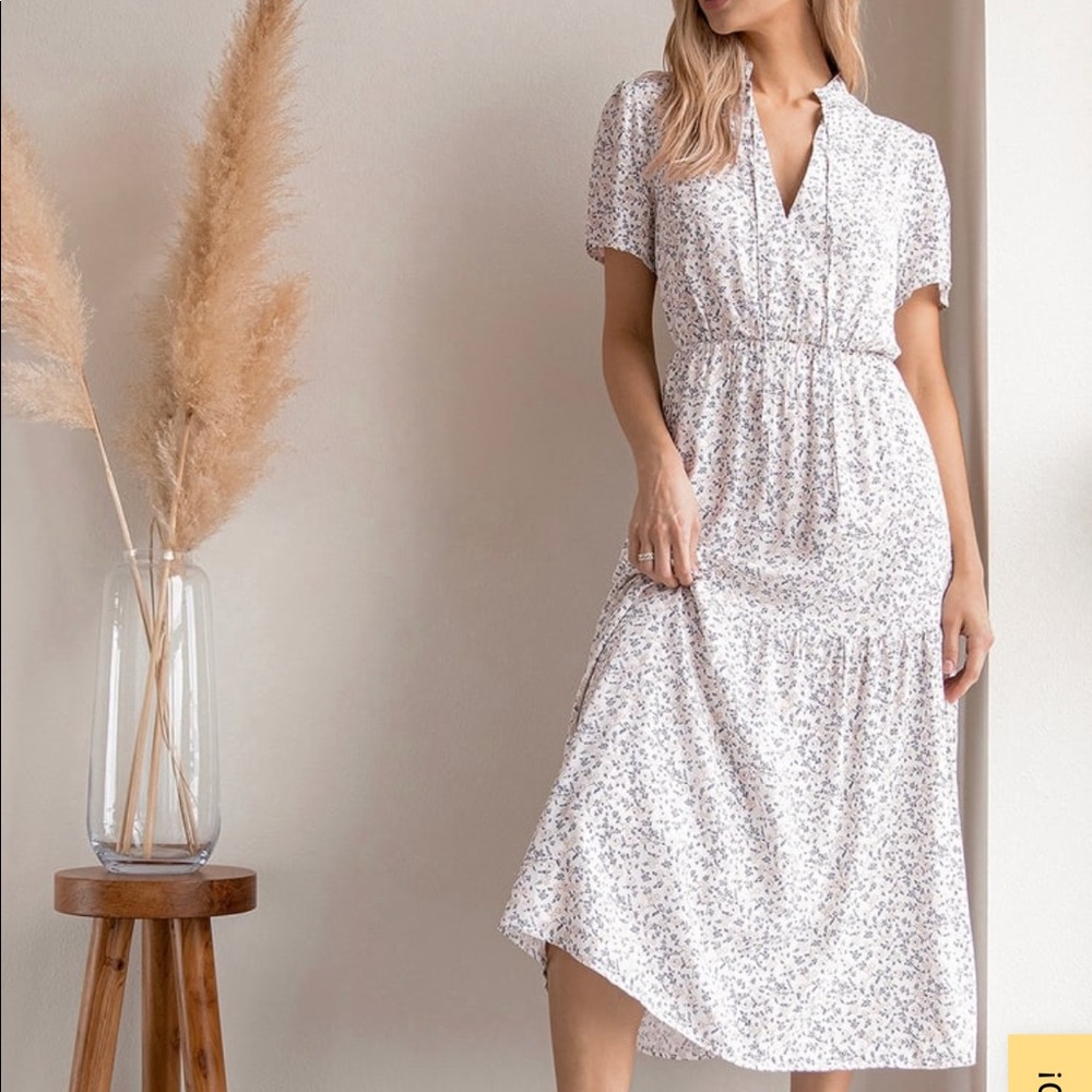 Lulus Flourish with me white floral print tiered midi dress